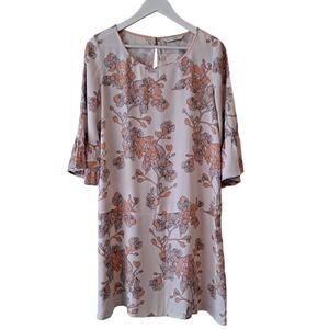 Numph Light Plush Pink Floral Crewneck Peplum Dress with Bell Sleeves